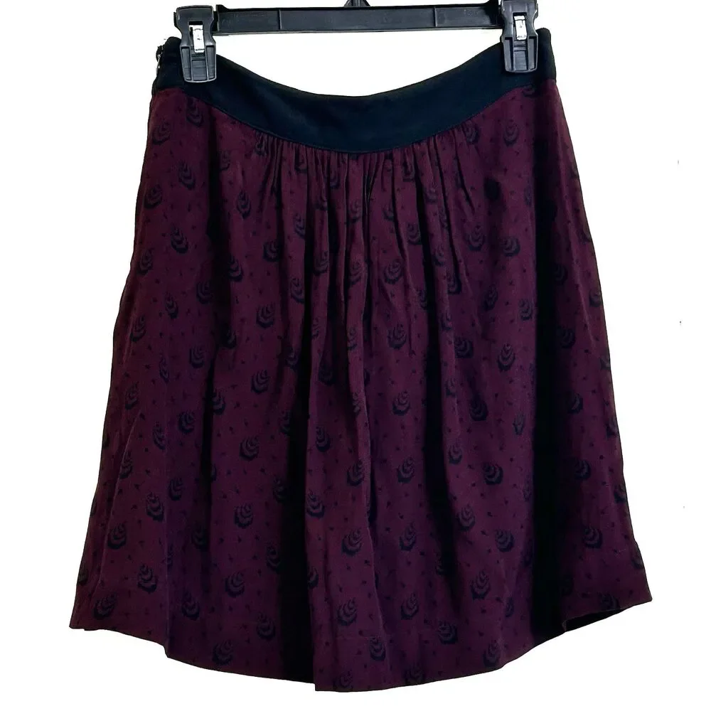 Comptoir Des Cotonniers Skirt Size 36=4 Wine Red Floral Pleated Mini Skirt